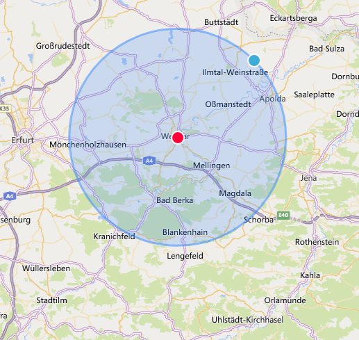 Bewegungsradius in Thüringen: In diesem Radius von Weimar wirst du dich bewegen dürfen.