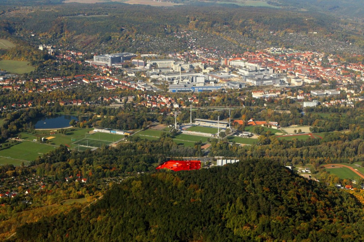 Ernst-Abbe-Stadion, Ernst-Abbe-Sportfeld, Stadion, Jena, FCC, FC Carl Zeiss Jena, Oberaue, Luftaufnahme, Luftbild, Fußball, Symbol, Symbolfoto, Symbolbild