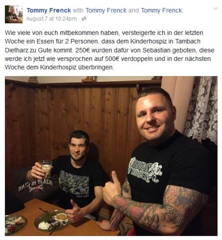Der mit Muskeln bepackte Gastwirt bleibt auf seinen 500 Euro vermutlich sitzen. Das Kinderhospiz möchte keine Geld von dem Neonazi haben.