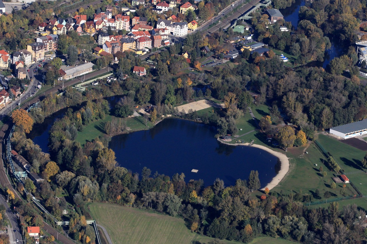 Der Schleichersee (Südbad) in Jena.