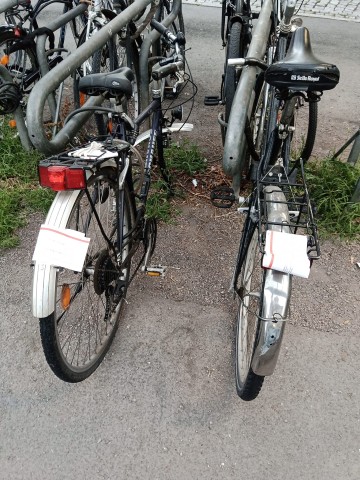 Am Bahnhof in Weimar stehen alte Fahrräder, die niemand mehr abholt. 