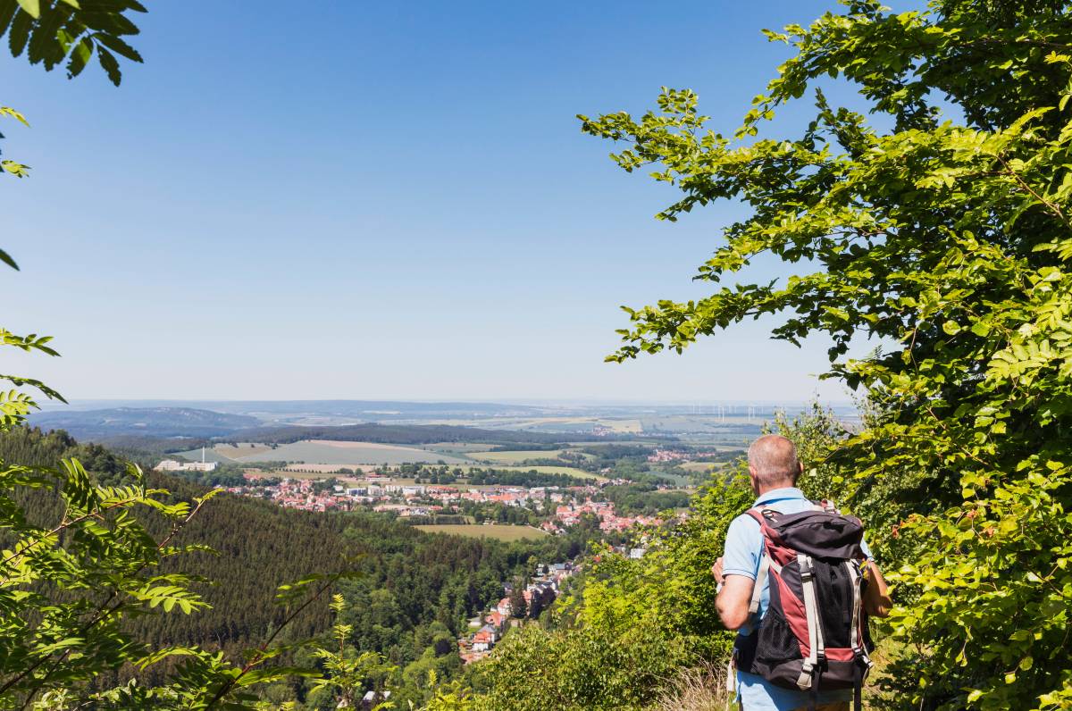 Ein Mann schaut in Bad Tabarz im ThÃ¼ringer Wald in die Ferne